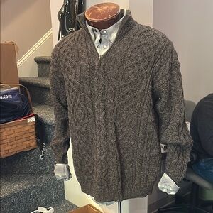 Orvis Sz L Brown Men's Brown Cable Knit 1/4 Zip Sweater